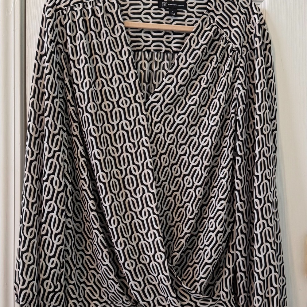 INC International Concepts Black and White Patterned Blouse